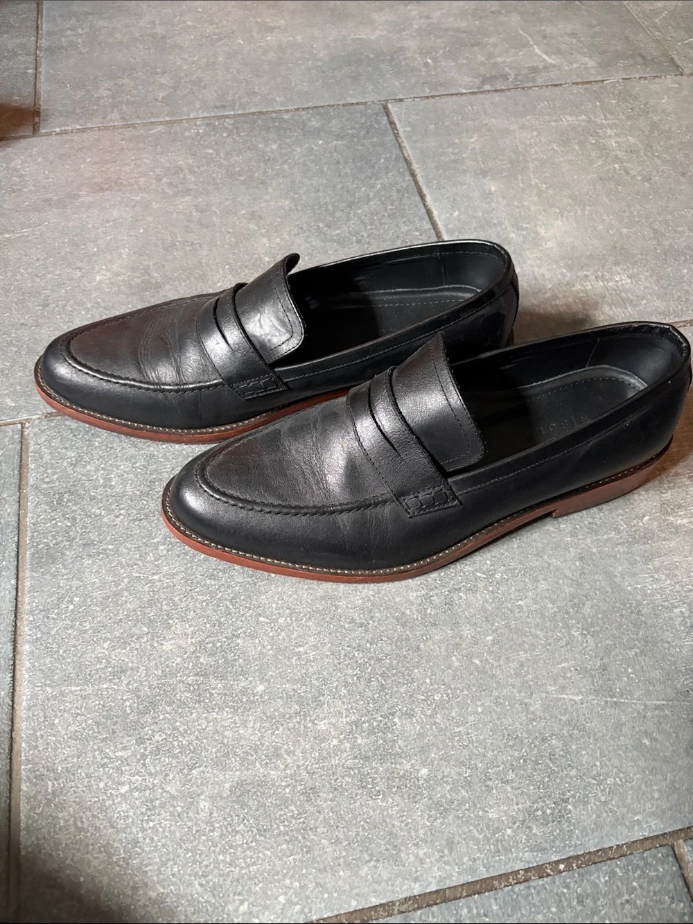 NISOLO Men's Black Leather Penny Loafers